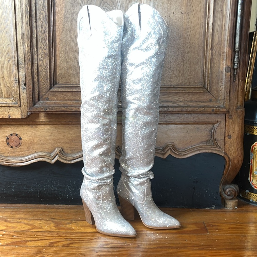 Steve Madden Landy-R Rhinestone Over The Knee Cowboy Boots - Picture 4 of 16